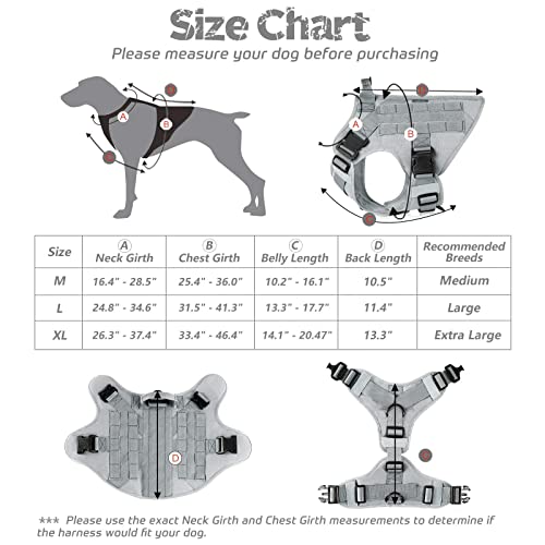 Rabbitgoo Tactical Dog Harness For Large Dogs, Heavy Duty Dog Harness With Handle, No-Pull Service Dog Vest Large Breed, Adjustable Military Dog Vest Harness For Training Hunting Walking, Grey, Xl #TOP1