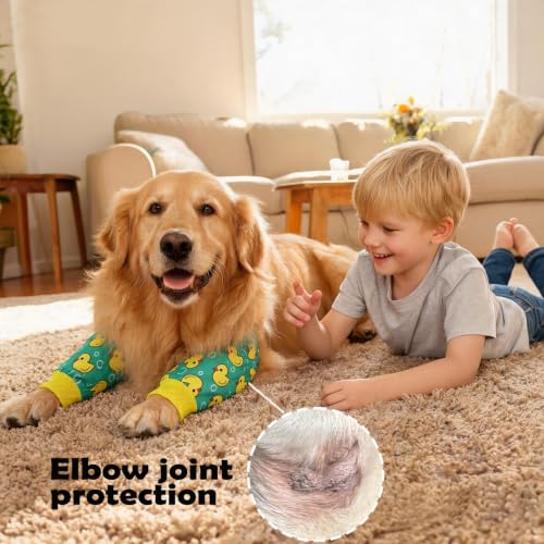 Image of Dog Elbow Wraps Knee Protector Pads Elbow Callus Treatment Sleeve for Wounds Front Legs Prevent Licking for Medium Large Dogs 2XL,Duck