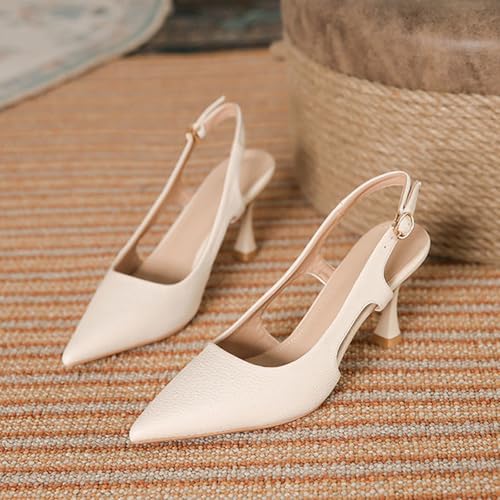 Women's Leather Sexy Slingback Dress Stiletto Heel Pumps Elegant Comfortable Classic Pointed Closed Toe Adjustable Ankle Buckle High Heel Pumps for Wedding Prom Party4