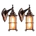 Rustic Outdoor Wall Light, Golden Bronze Exterior Wall Sconces Fixture with Amber Glass Shade, Industrial Lantern Porch Lighting Waterproof Retro Farmhouse Lamp for Indoor Bedroom Living Room Pack-2