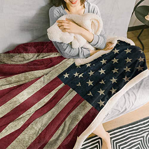 Us Flag Sherpa Fleece Blanket, Super Thick And Warm Cozy Luxury Blanket 60"X80", Vintage American Flag Fourth Of July Independence Day Themed Bed Blanket, Fluffy Microfiber Throw Blanket For Couch #TOP3