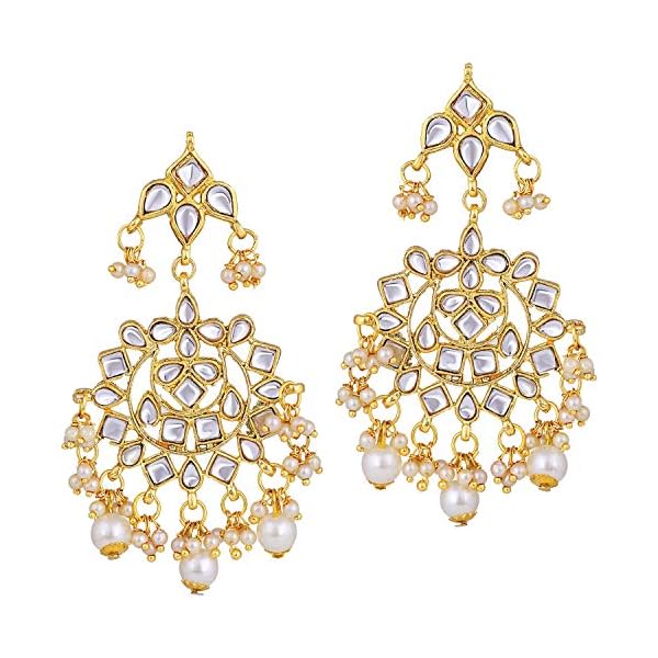 I Jewels Zinc Zinc Alloy Kundan Stones & Pearl Earrings For Women & Girls (White)