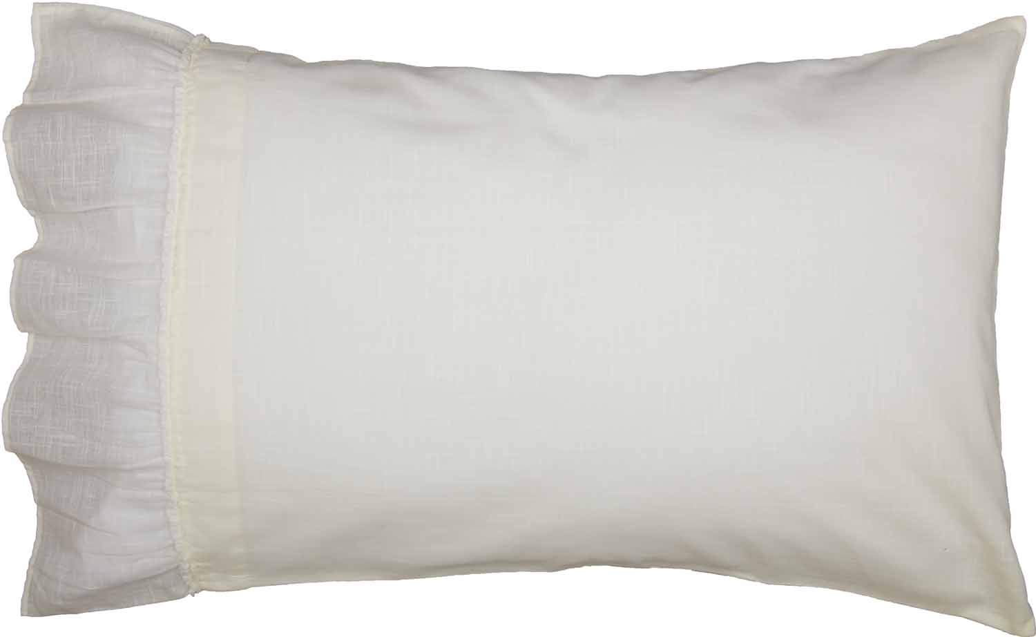 Kathryn - Juego de 2 fundas de almohada estándar con volantes, tela suave y textura de aspecto de lino blanco, estilo vintage, casa de campo