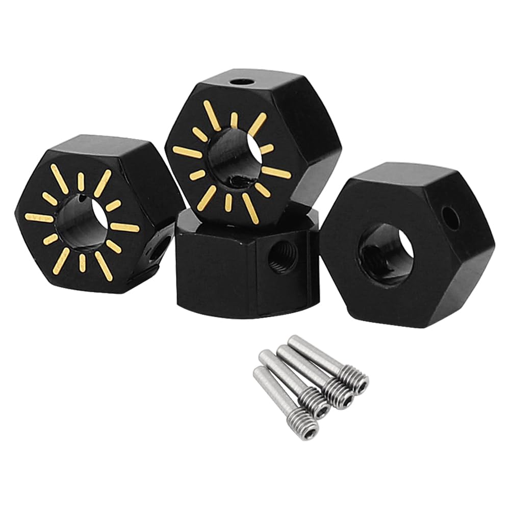 RZXYLRC 4PCS Black Coating Brass 12MM Wheel Hex Hubs Drive Adaptors for 1/10 RC Crawler Axial SCX10 PRO SCX10 III UTB10 Upgrade