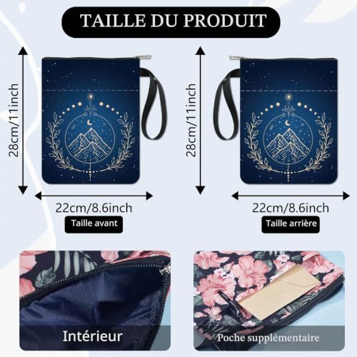 craspire Housse de Protection pour Livre de Montagne, Couverture de Livre de Phase de Lune de Tarot pour Livres Brochés, Couverture de Livre en Tissu Lavable avec Fermeture Éclair et Poche – vue 2