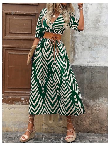Image of SweatyRocks Women's Summer Half Sleeve Wrap V Neck Smocked A Line Midi Dress
