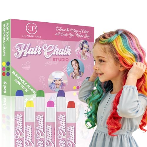 Creativity Point Hair Chalk Gift for Girls - 6 Pens Temporary Non-Toxic Easy Washable Hair Dye Colorful Pens Gift Birthday Party Girls Multicolour