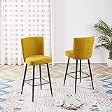 Cozy Castle Rustic Linen Counter Stool Set of 2, 26-Inch Bar Stools with Metal Frame, Striped Tufted