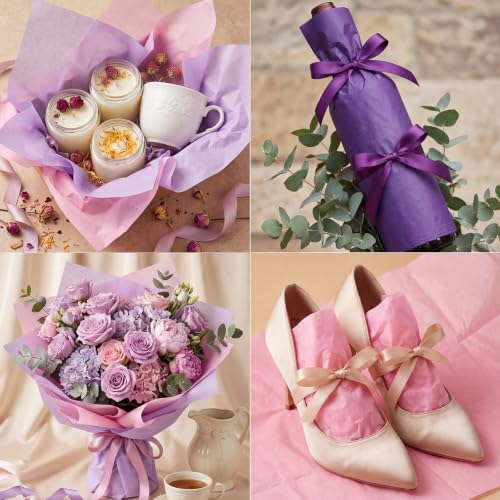 Image of 160 Sheets Purple Tissue Paper for Gift Bags 14 x 20 Inch | 4 Colors Soft Tissue Paper for Gift Wrapping DIY Crafts Weddings Birthdays First Day of School Decorations