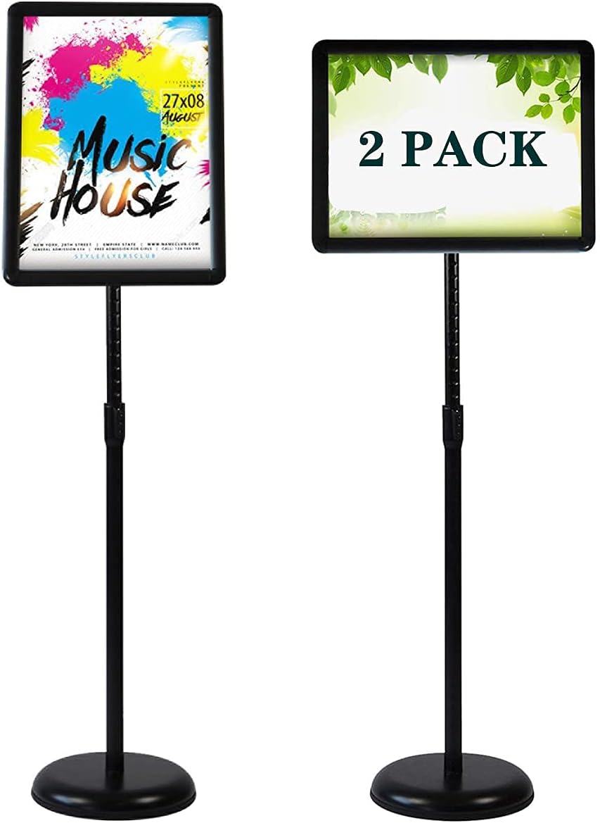 HUAZI Pedestal Sign Holder 31.5-48in, 8.5x11, front-load frame (2 pack)