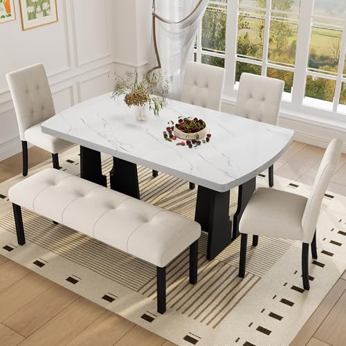 LUMISOL Modern Faux Marble Dining Set