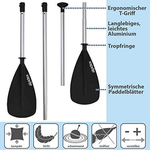 Foto von ALPIDEX 2 in 1 Paddel SUP Kajak Verstellbar Leicht Doppelpaddel Teleskoppaddel 160-207cm Aluminium Stechpaddel Stand Up Paddle Board Kajakfahren, Farbe:schwarz