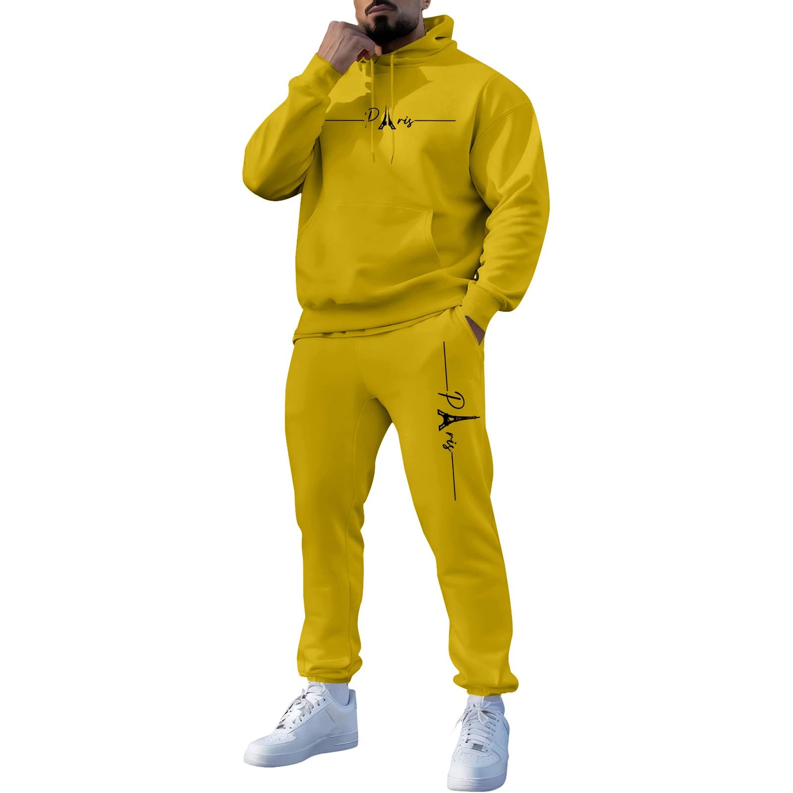 Conjunto completo de chándal para hombre, manga larga, con capucha