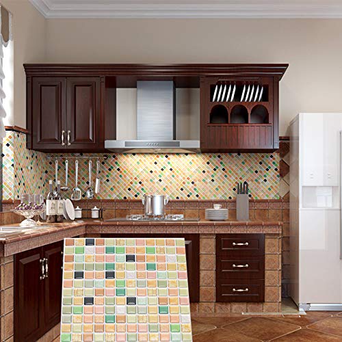 Yoillione 3D Mosaic Tile Sticker Removable Wallpaper Tile Colorful, 3D Self Adhesive Wall Tiles Bathroom Wall Tiles For Kitchen Backsplash, Pvc Square Decorative Vinyl Tile Decals, 4 Sheets #TOP2