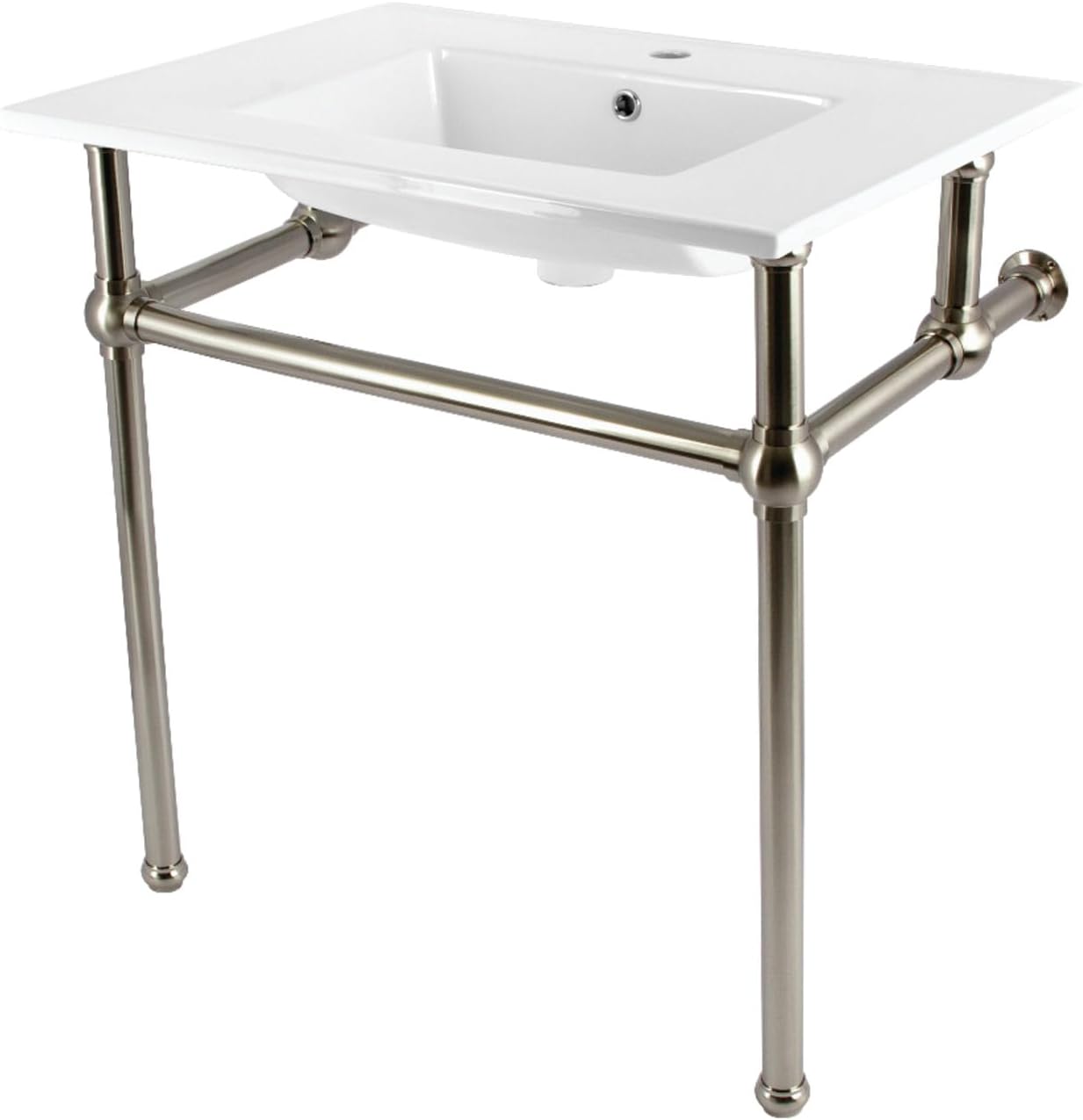 Kingston Brass KVBH312278 Addington 31" Console Sink with Brass Legs (Single Faucet Hole), White/Brushed Nickel