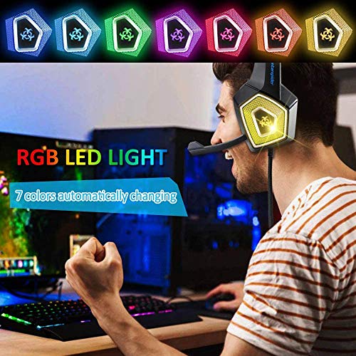 Cocoda - Auriculares de Diadema para PS4 Xbox One (Adaptador Necesario)/S/X Cancelación de Ruido y luz LED, Auriculares para Juegos con Orejeras de Memoria Suave para PC Nintendo Switch Laptop