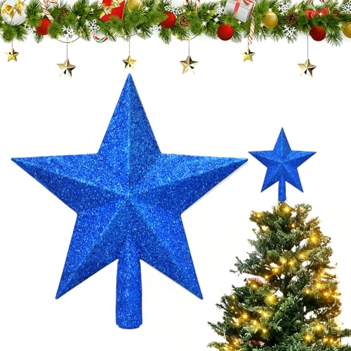 20 cm Árvore de Natal Star Top, árvore de Topper Shine estrela dourada decoração de Natal decoração de casa de festa azul