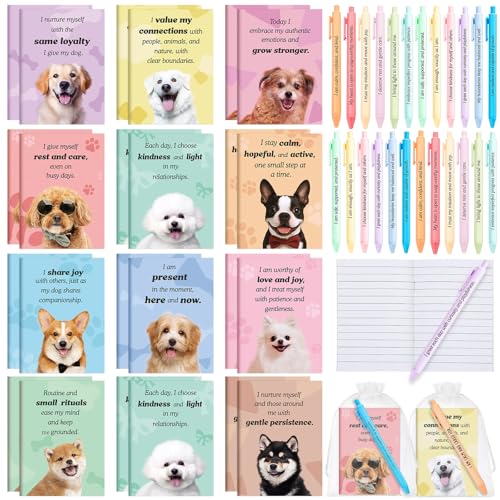 Image of Mooliwe 48 Pcs Positive Affirmation Gift Set Gratitude Notebooks with Pens Small Bags Motivational Encouragement Notepads Daily Affirmations Journal for Women Stress Relief Self Care (Dog)