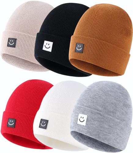 Toddler Baby Beanie Hat 6 Packs, Double Layer Knit Infant Winter Hat Soft Warm Beanies Bulk Skull Cap for Kid Boys Girls (US, Age, 0 Months, 2 Years, Khaki, White, Black,Grey,Caramel,Red)