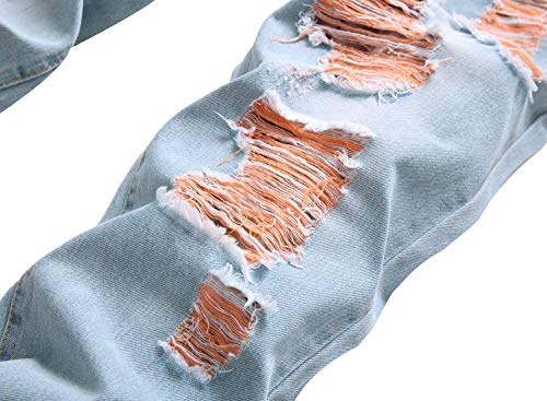 Image of Men's Ripped Slim Fit Jeans Straight Leg Denim Pants