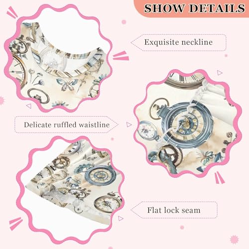 Girls and Toddlers'Sleeveless Watercolor Vintage Clock Prints Summer Casual Dresses for Home Party Beach 2-8 Years3