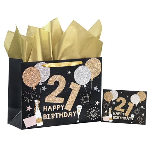 WRAPAHOLIC 13' Large 21st Birthday Gift Bag with Card and Tissue Paper...