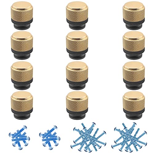 Luomorgo 12 Pcs Knurled Cabinet Knobs, Aluminum Black & Gold Kitchen Drawer Knobs, 1 Inch Round Dresser Knobs Handles, Bathroom Cabinet Door Knobs, Decorative Pull Knobs For Cabinets, Drawers #TOP15