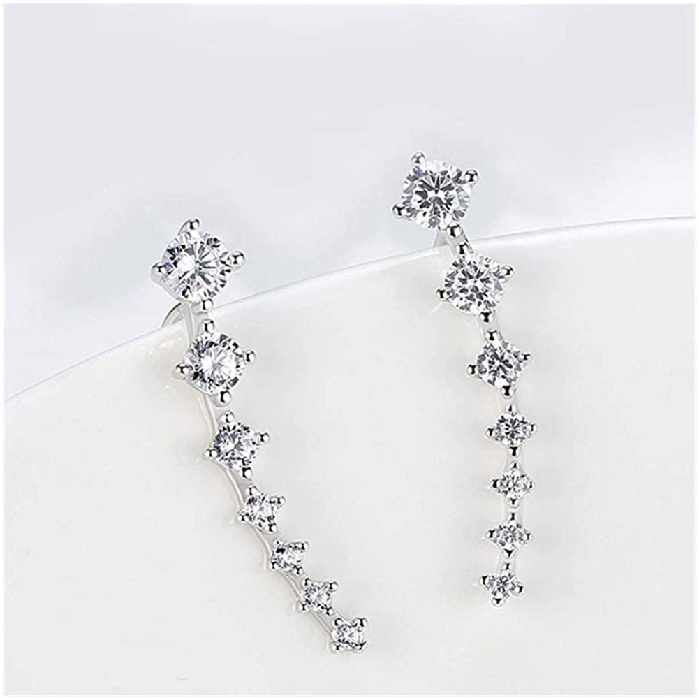 Crystal Stud Earrings,Ear Cuff Earrings 7 Cubic Zirconia Crawler Earrings S925 Ear Jewelry/925