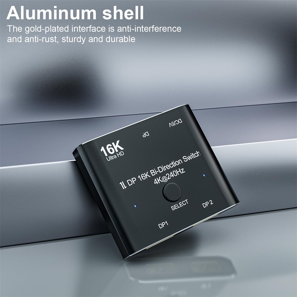 DP DisplayPort 2.0 Dwukierunkowy 2x1 Przełącznik Splitter Selector Hub Wsparcie HDCP SST Extended 16K @ 60Hz 4K @ 240Hz Konwerter
