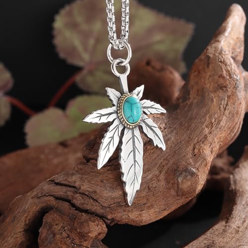 Collier turquoise feuille d érable plume pour style punk rock - 5