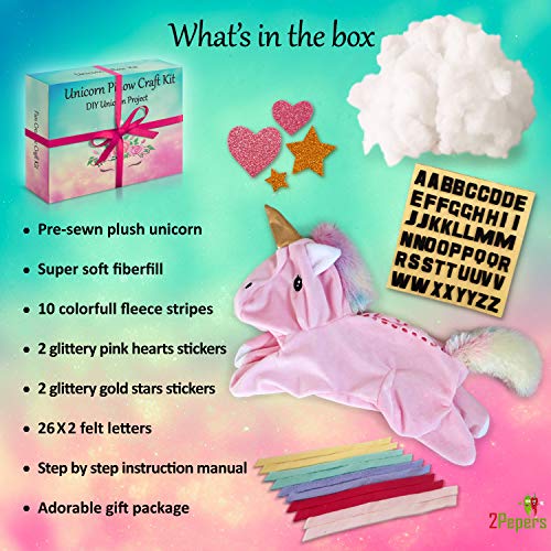 2Pepers Make Your Own Unicorn Pillow Kit Arts And Crafts For Girls (No Sewing Needed), Diy Stuffed Plush Pillow Craft Kit For Kids, Unicorn Gifts For Girls, Unicorn Doll Bedroom Decor Project #TOP3