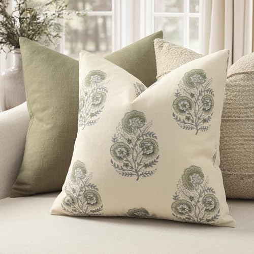 Image of YCOLL Vintage Floral Print Pillow Covers 12x20 Set of 2 Patterned Accent Decorative Cushion Covers Modern Farmhouse Throw Pillow Covers for Sofa Couch Chair Bed Living Room Home Decor, Sage Green