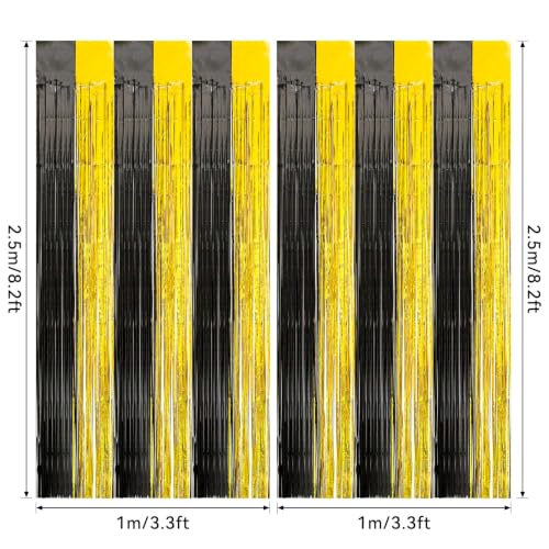 Image of 2 Pack Fringe Curtains Backdrops, Foil Fringe Curtains, Door Streamers for Birthday Wedding Bridal Shower Holiday Graduation Party Decorations Black Gold