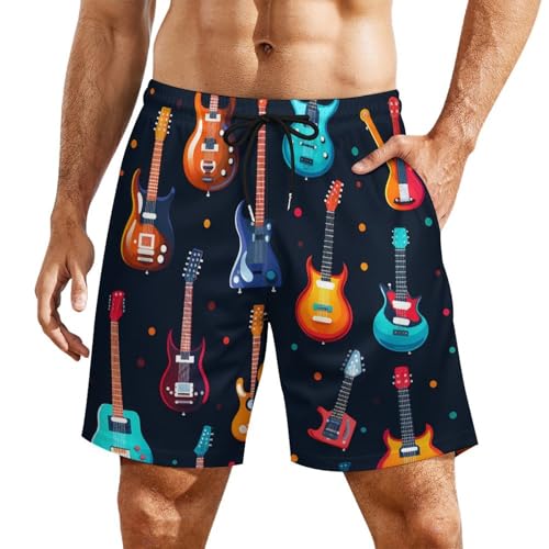 Music Pattern Guitar Men's Swim Trunks Board Shorts Quick Dry Bathing Suit Swimwear with Compression Liner
