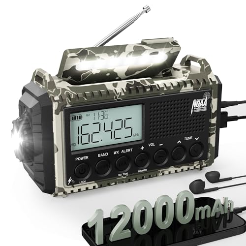 Hand Crank Solar Emergency Radio with 12000mAh Battery