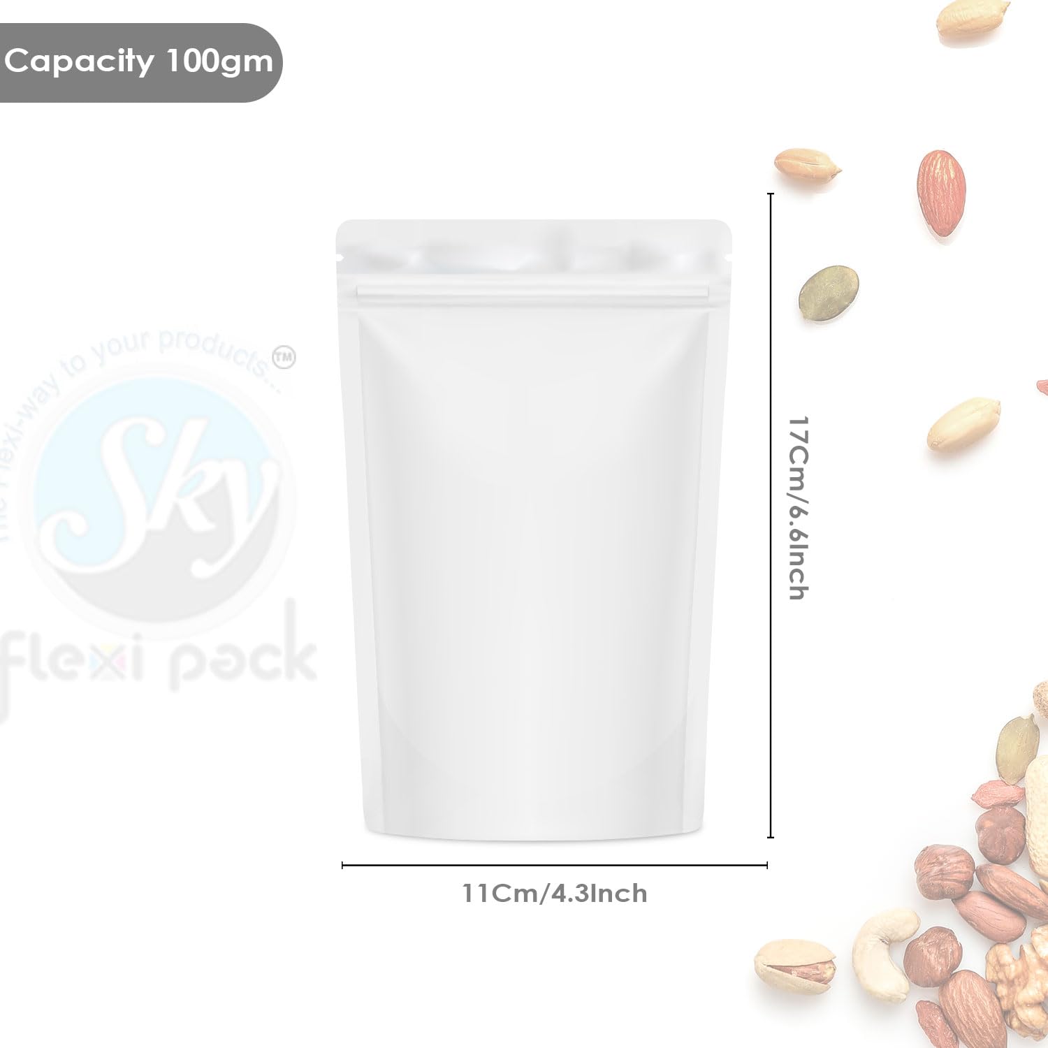 Matte White Stand Up Pouches - Zip Lock & FREE Shipping -2