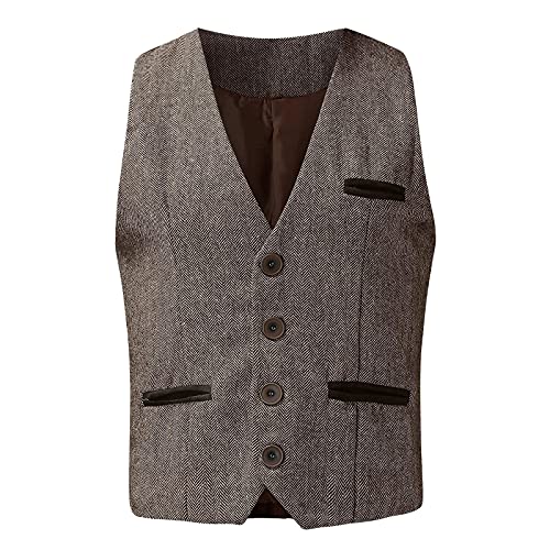 Suit Vest for Men, Men's Autumn And Winter Casual Sleeveless Retro Single-breasted Leather Velvet Suit Vest.4