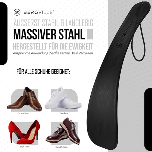 BERGVILLE®-2er Set Premium Edelstahl Schuhanzieher - extrem massiv kein Verbiegen - Schuhlöffel lang 42cm & Schuhlöffel klein 19cm - schwarz gebürstet