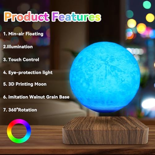 Flagest Floating Moon Lamp 16 Colors Adjustable Brightness Levitating Moon Lamp with Remote Control, Room Desk Decor Magnetic Levitation Moon Night Light, Birthday Holiday Unique Item - Image 4
