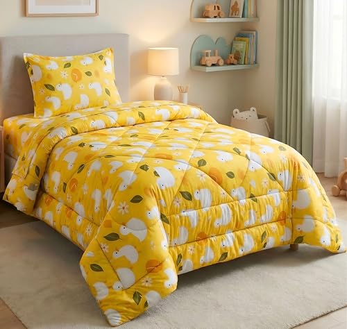 Image of VAS COLLECTIONS Single Bed Comforter Set 220 GSM Microfiber | Ultra Soft AC Comforter with Flat Bedsheet (60x90 Inches) & 1 Pillow Cover | 3 Pc Bedding Set (Duck Print) | 3 Pc Bedding Set