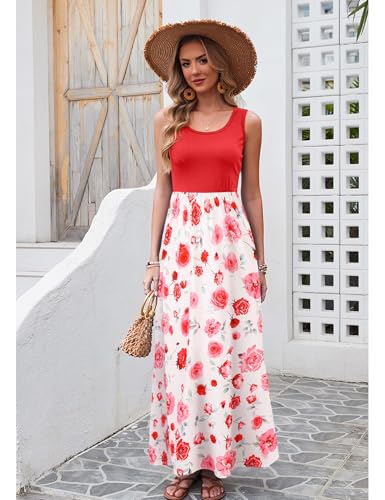 Image of Bluetime Women's Summer Boho Sleeveless Floral Print Tank Long Maxi Dress (S-3XL)