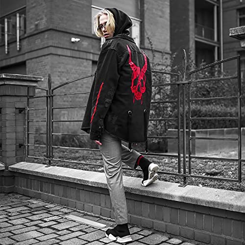 Men's Skull/Cobra Demin Jacket Hip-Hop Casual Street Outwear Street Trend Embroidery Cyberpunk Style Coat Black4