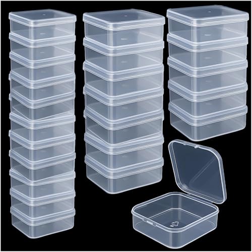 Image of 24 Pack Small Clear Plastic Containers with Lids, Mini Square Empty Storage Boxes, Bead Organizer and Craft Bins for Jewelry Making, Pins, Hardware - 12 Large (3.7 inch) and 12 Small (3.3 inch)