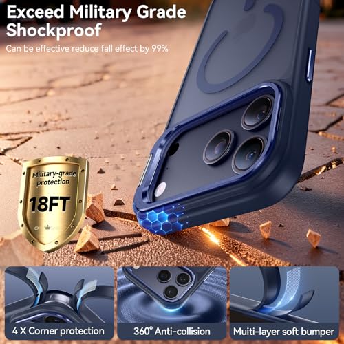 Image of for iPhone 17 Pro Case with Stash Lens Stand and 9H Screen Protector, Compatible with MagSafe, Military-Grade Drop Protection Phone Case for iPhone 17 Pro, 360 Full Protection, Deep Blue