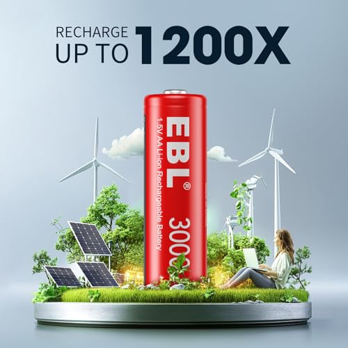 Image of EBL 8 Pack Rechargeable Lithium AA Batteries with Charger, 1.5V 3000mWh Double a Batteries Long Lasting AA Li-ion Battery
