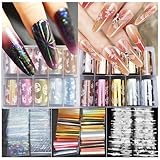 30 Rolls Nail Art Transfer Foils Set,10 Rolls Holographic Laser Aurora Nail Foil and 10Roll Metallic Color Nails Decals and 10Roll White Flowers Nails Foil Transfer Stickers 39.37x1.57 inches (30)