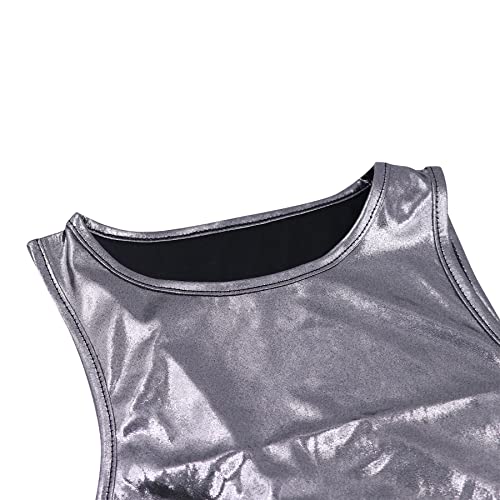 Women Liquid Metallic 2 Piece Outfits Side Criss Cross Lace-up Tank Crop Top Shiny Bodycon Mini Skirt Set3