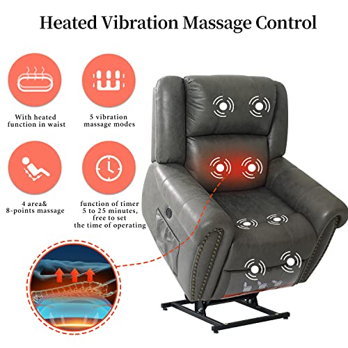 Coosleep Large Lay Flat Sleeping Dual Motor Lift Chairs Recliners For Elderly With Massage And Heat, Heavy Duty Safety Motion Reclining Up To 350 Lbs,Grey #TOP3