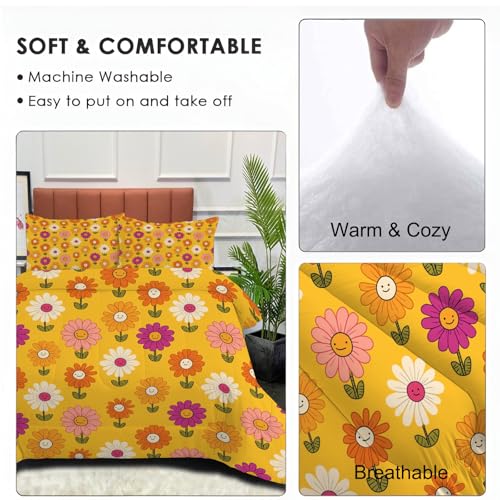 Couette réversible jaune citron marguerite édredon léger 4 saisons