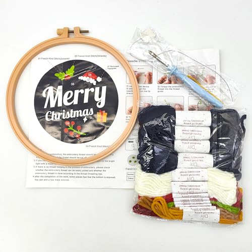 Image of Howie's Punch Needle Kit for Beginner, Cartoon Christmas Embroidery Kits with Christmas Pattern, Yarns, Tools and Instructions, Creative Craft Home Decor(Merry Christmas, 8 inch diameters)